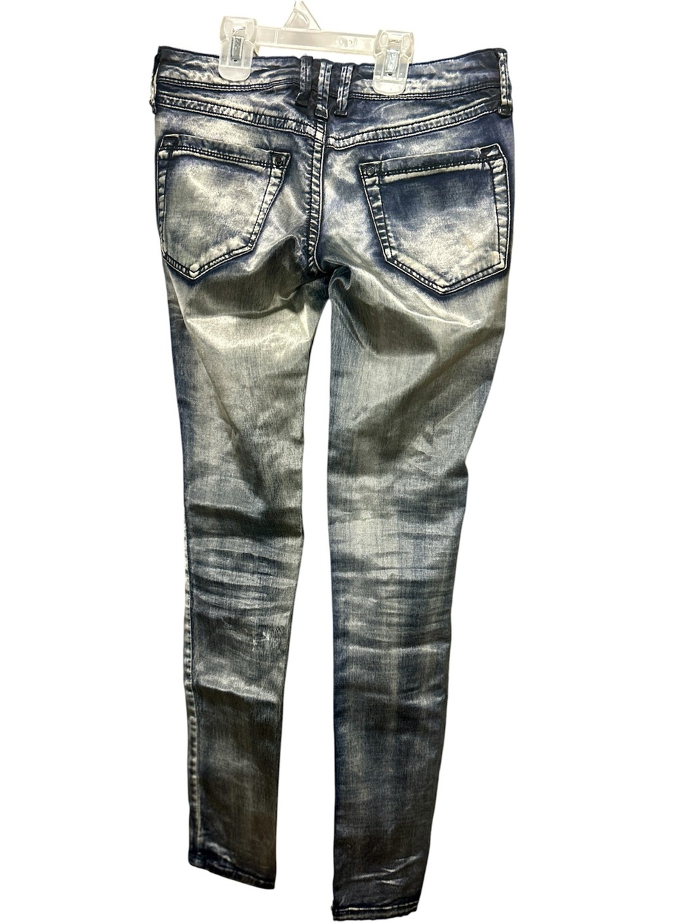 bebe Precious Metal Icon Skinny Jeans Silver Blue Metallic Coated Y2K Size 26 - Picture 2 of 3